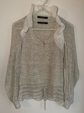 Sita Murt Barcelona Metallic Knit 2-Piece Set/Sheer Tank & Ruffle Bolero - Beige